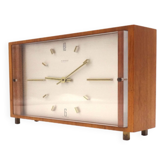 Stunning rare Mid Century Minimalist Teak Desk Clock by Kienzle