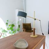 Mid-century modern table lamp in brass and walnut, rare by Einar Bäckström, Sweden.