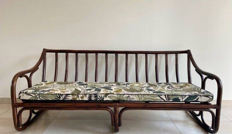 Vintage rattan bench from Maison Kok