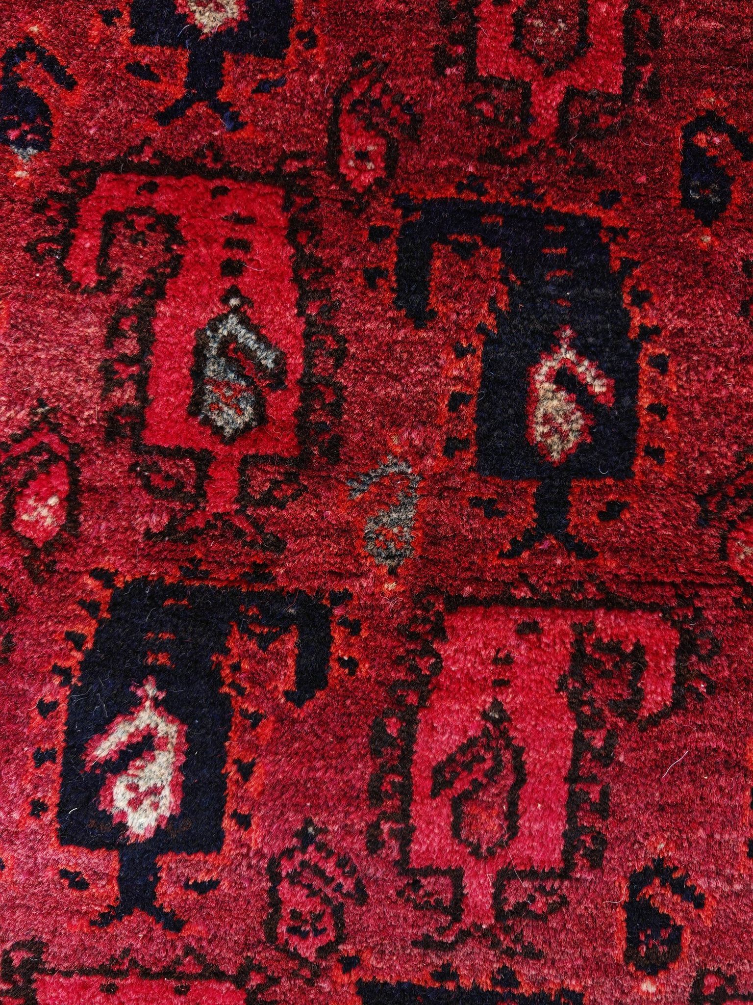 Vintage hand-knotted Boteh rug in natural wool from Afghanistan, 1960s.