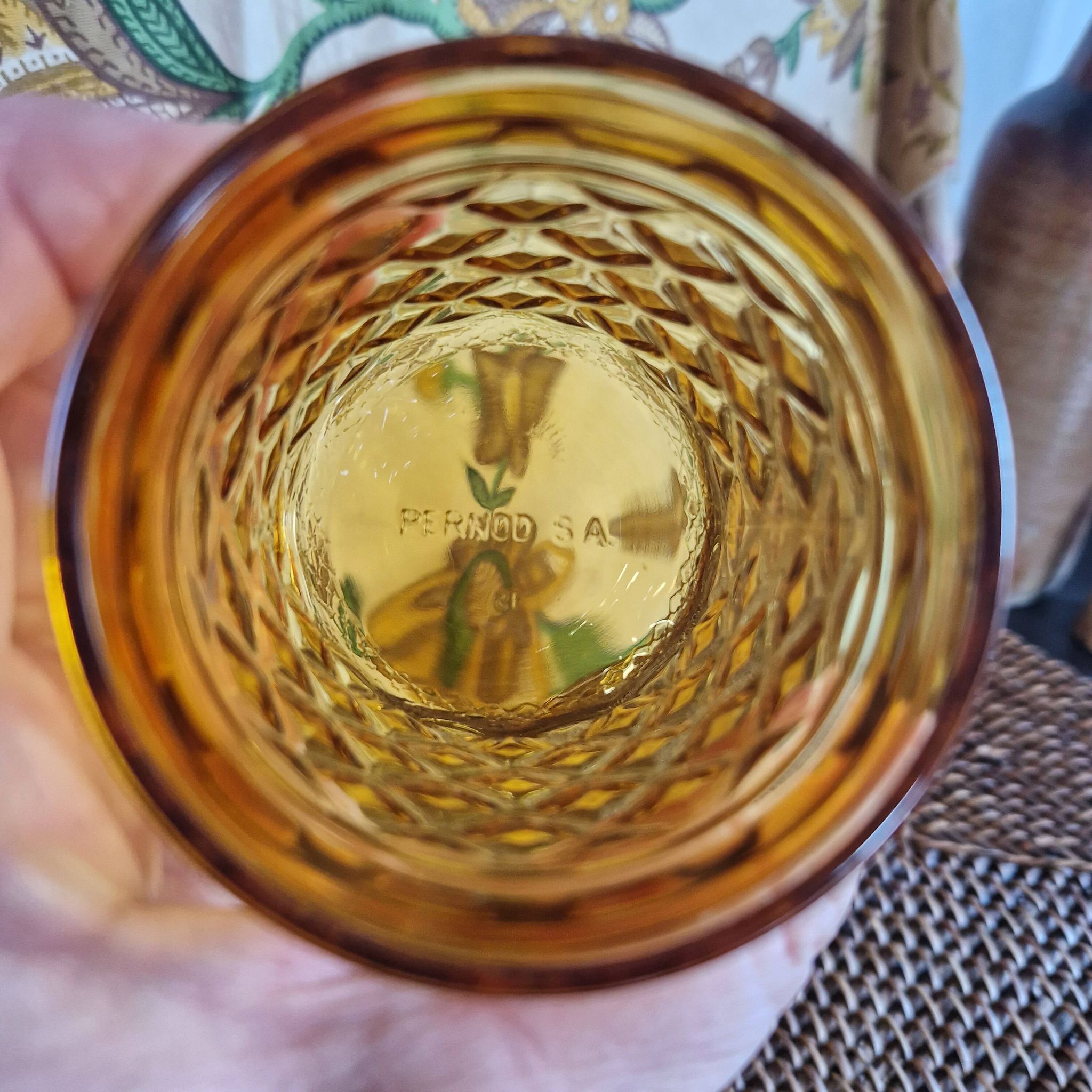 Set of 5 vintage glasses in amber yellow glass pernod france 2 assorted models