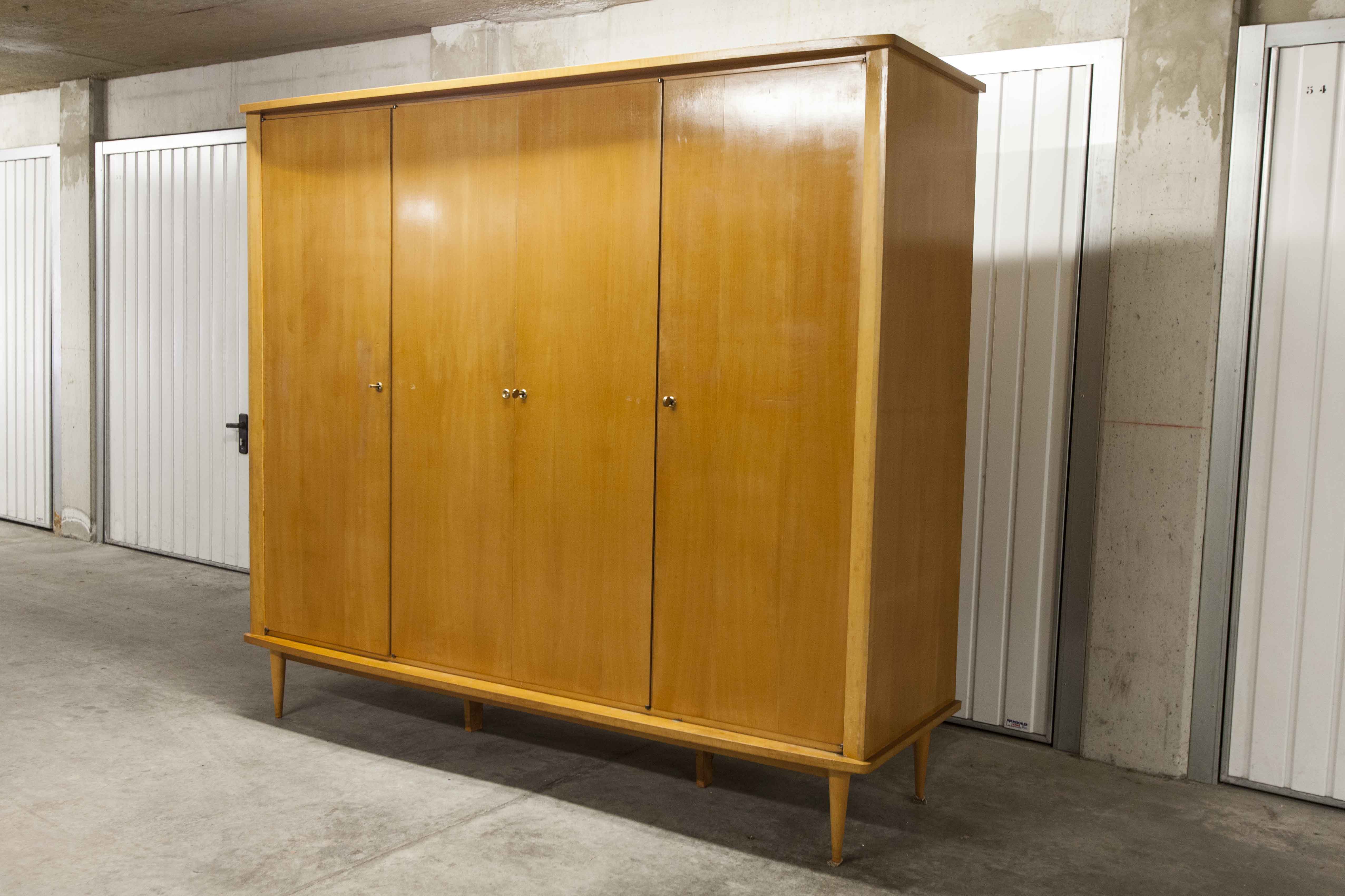 Scandinavian wardrobe 1960 honey color 4 doors L 205 cm