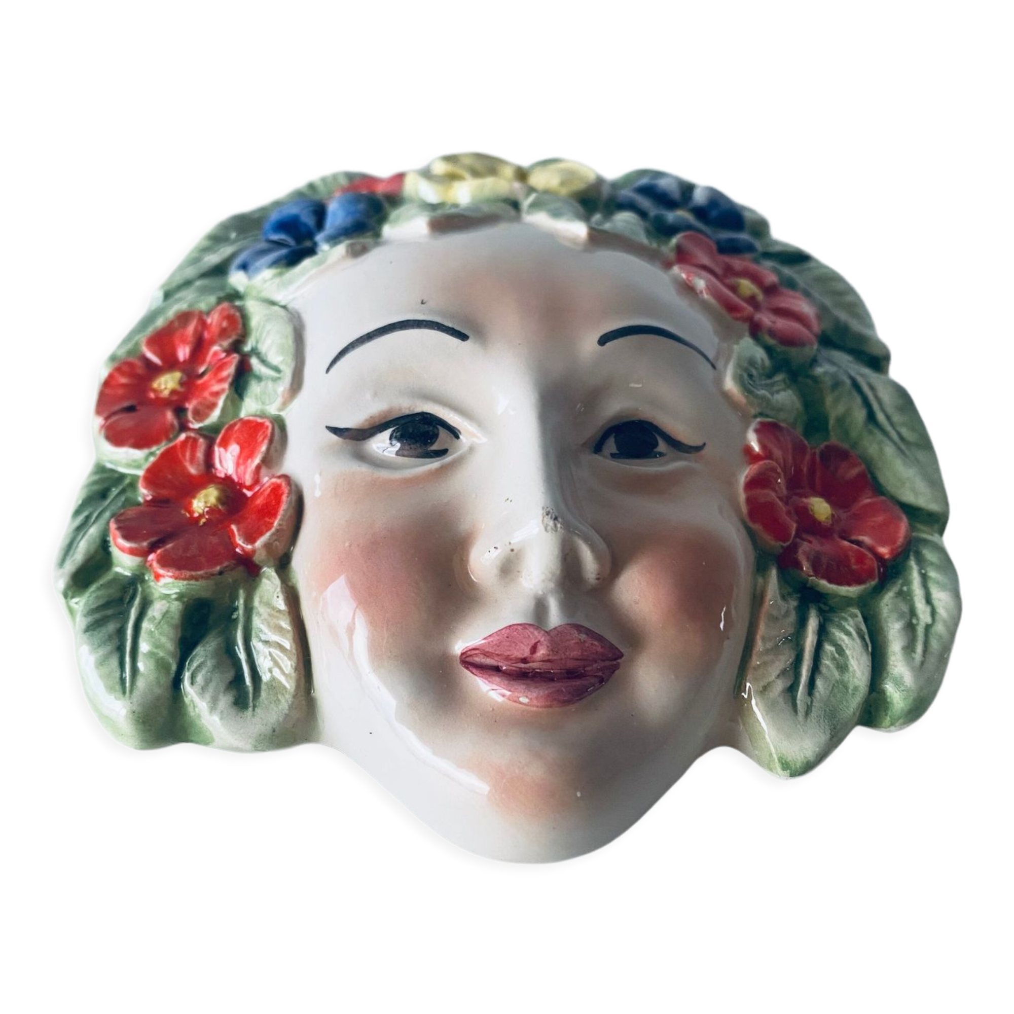 Ceramic wall face signed Il Falco