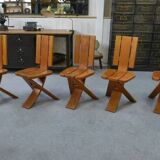 Set of 5 solid oak chairs by Seltz Manufacture 1970's