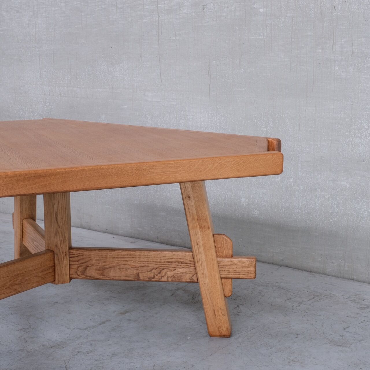 Brutalist oak mid-century triangular dining table