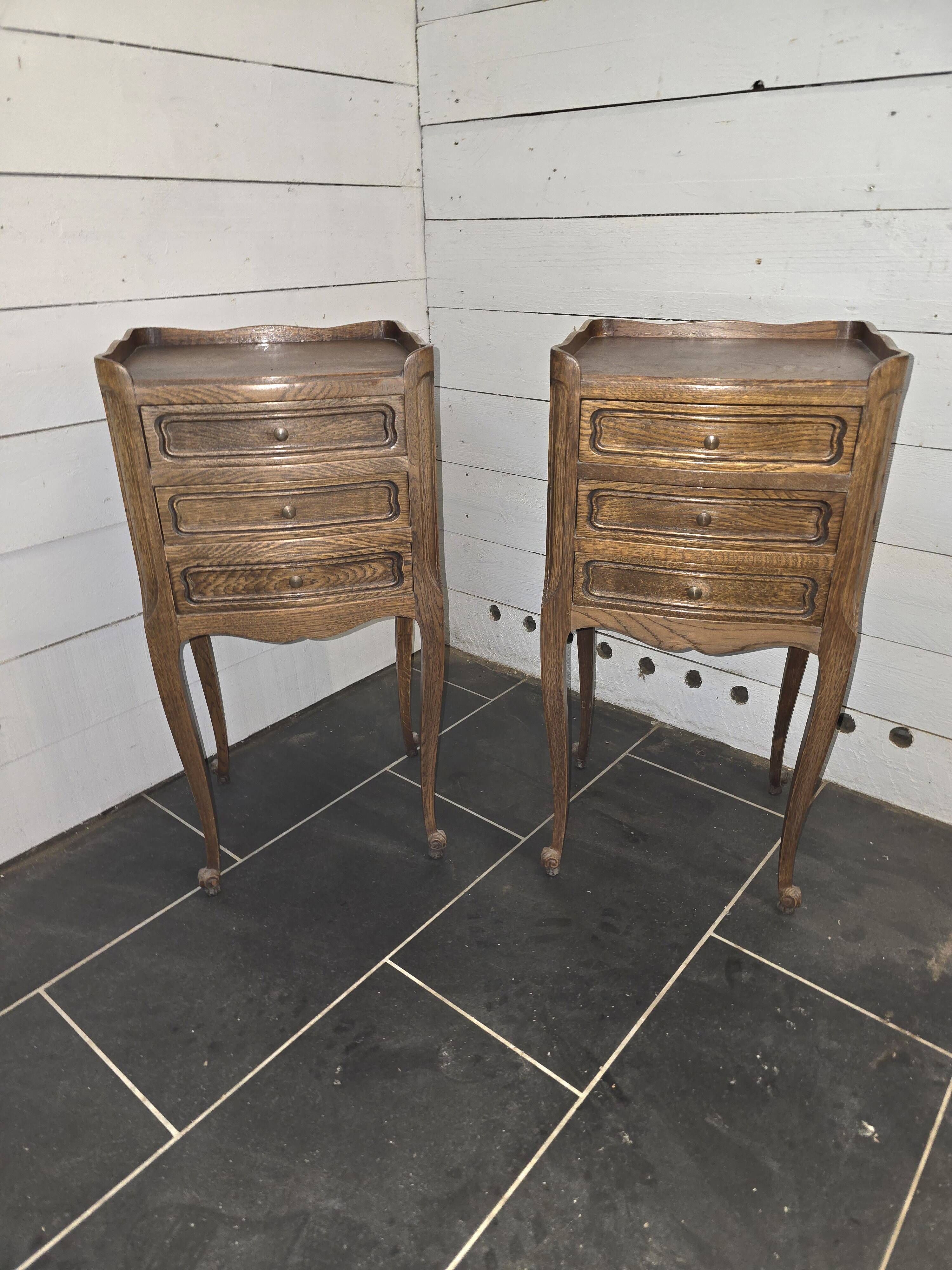 Pair of Louis XV style bedside tables in oak
