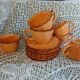 6 tasses à café et soucoupes style barbotine