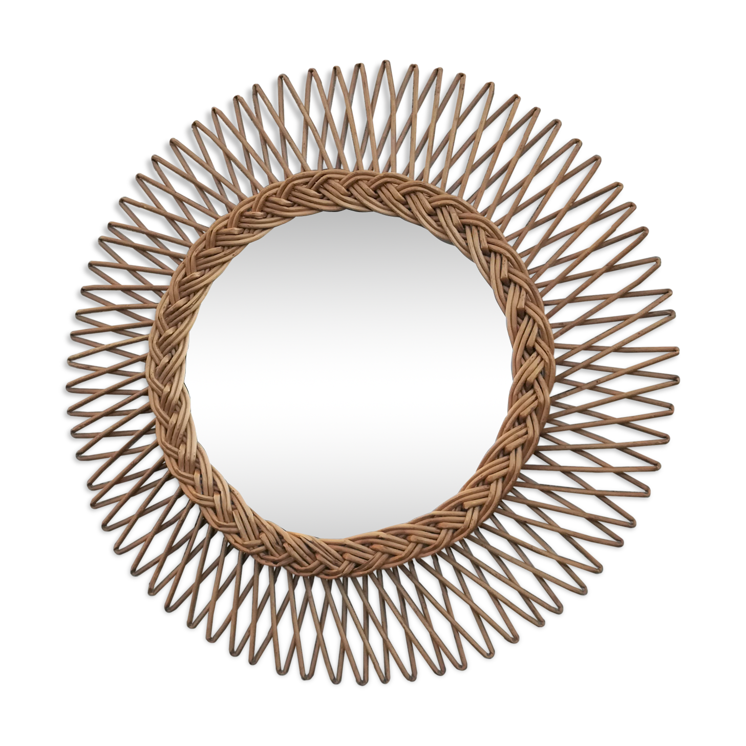 Vintage wicker round mirror 37cm