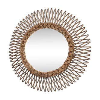 Miroir rond en osier vintage 37cm