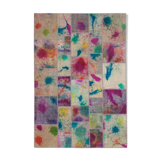 Tapis anatolien tissé à la main 204 cm x 298 cm patchwork multicolore