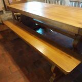 Set of solid oak abbey tables + 2 benches + 2 extension leaves