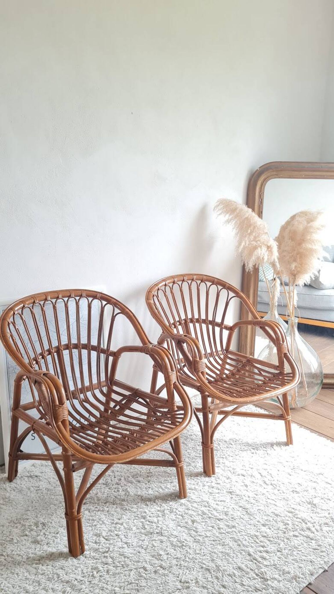 Paire de fauteuils en rotin vintage circa années 70