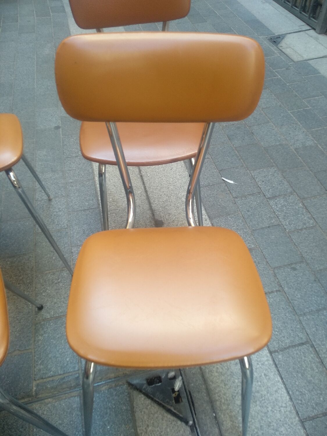 Set of 4 vintage chairs stainless steel feet 60s.