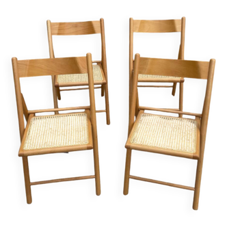 Vintage Habitat Rattan and Cane Folding Chairs, 1980s, Set of 4
