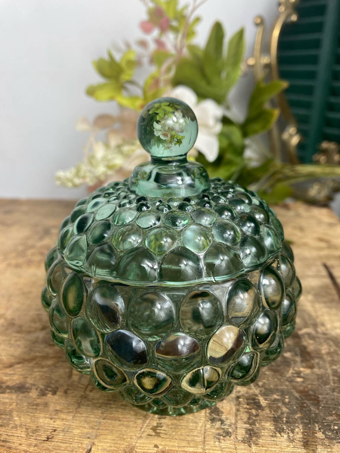 Glass candy box, embossed bubbles