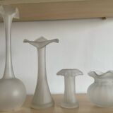 Série 4 vases vintage en verre dépoli