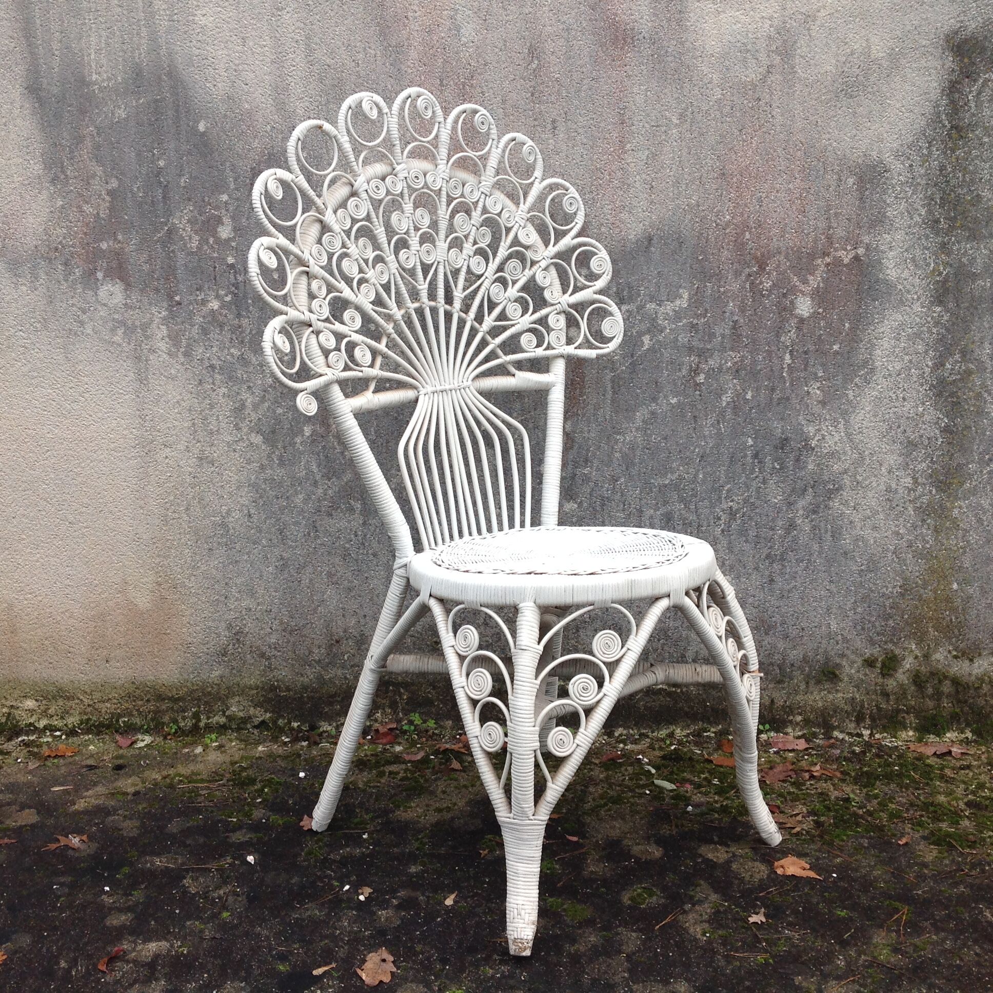 Emmanuelle-style white rattan peacock chair