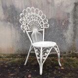 Emmanuelle-style white rattan peacock chair