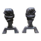 Old Cast Iron Chenets Profile of Man with Collerette
