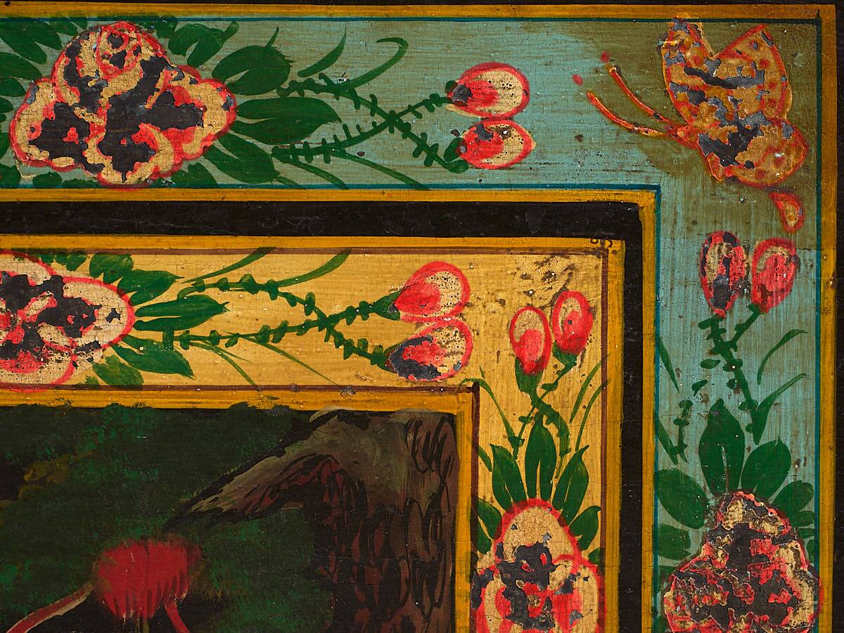 Antique oriental chest with painting of the warrior Yang Mulan (c.1900) #9