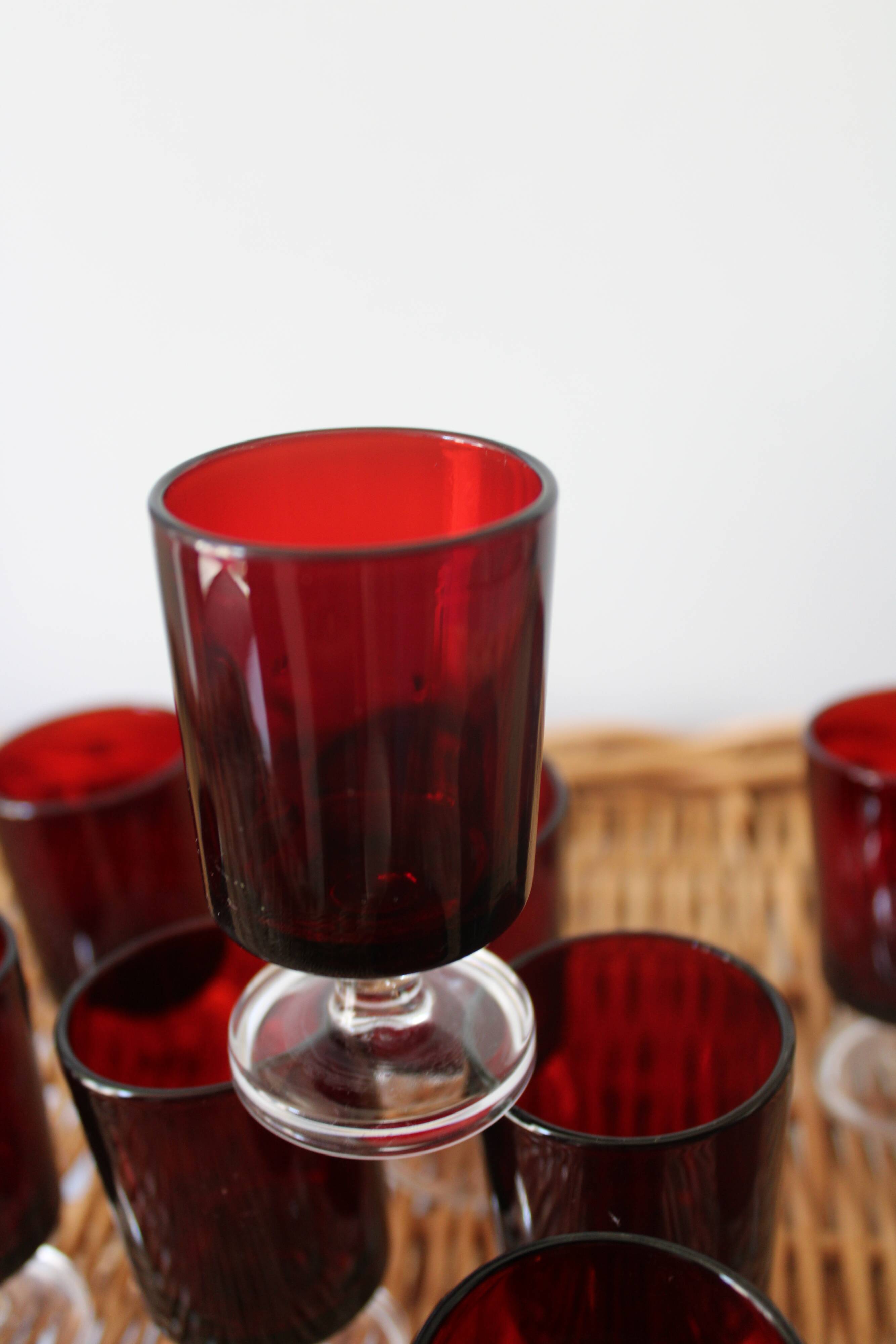 9 Luminarc red liquor glasses
