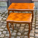 2 nesting tables in solid wood and Louis XV marquetry