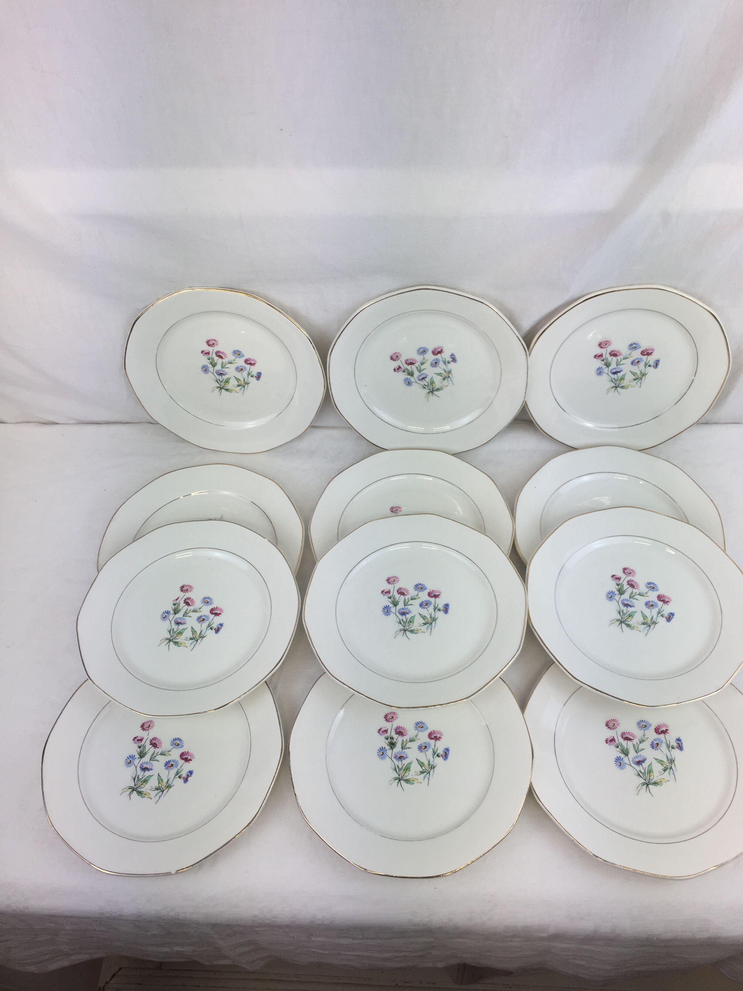 12 antique dessert plates made in France Digoin Sarreguemines