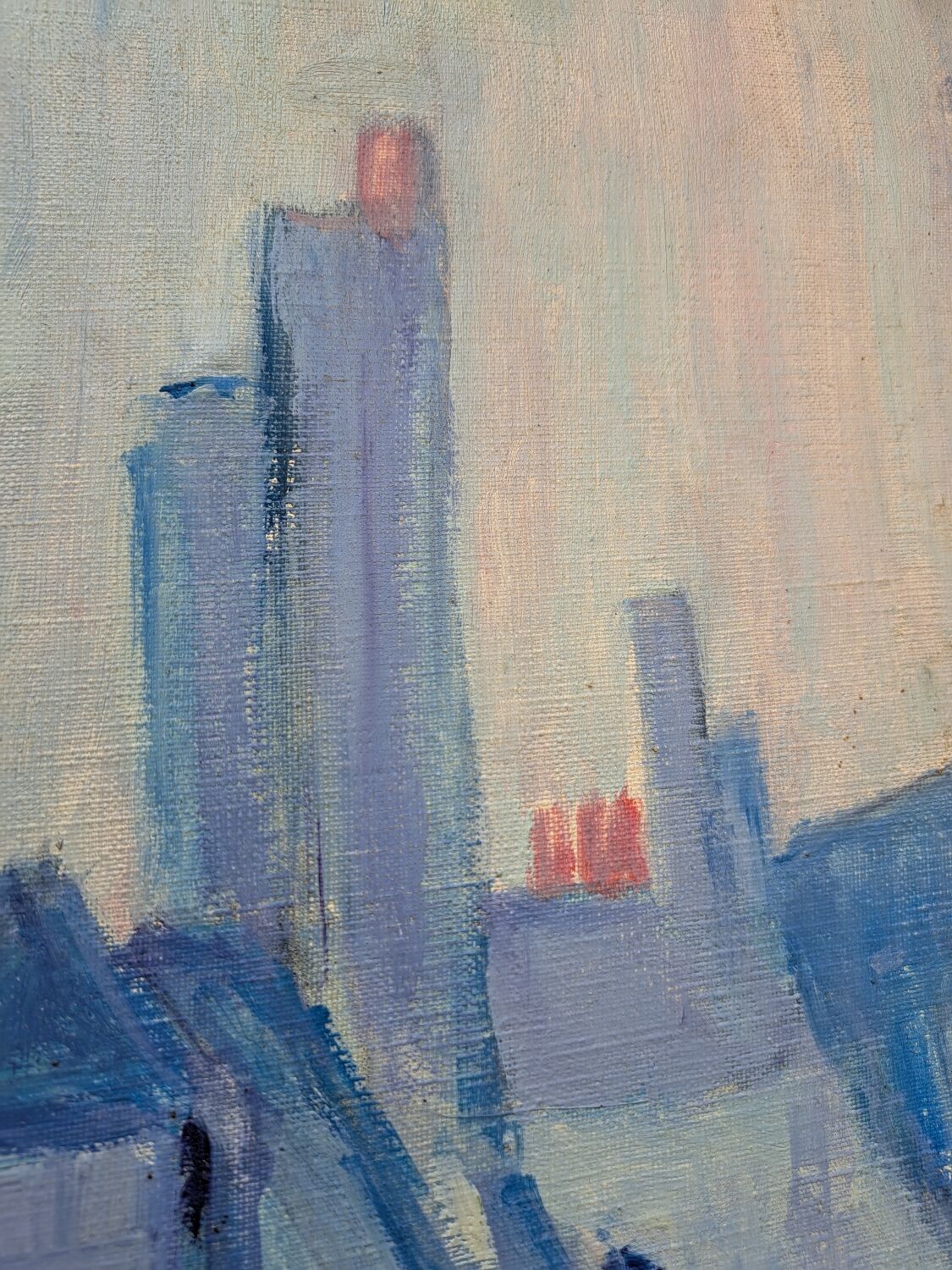 Canvas signed "blue houses"