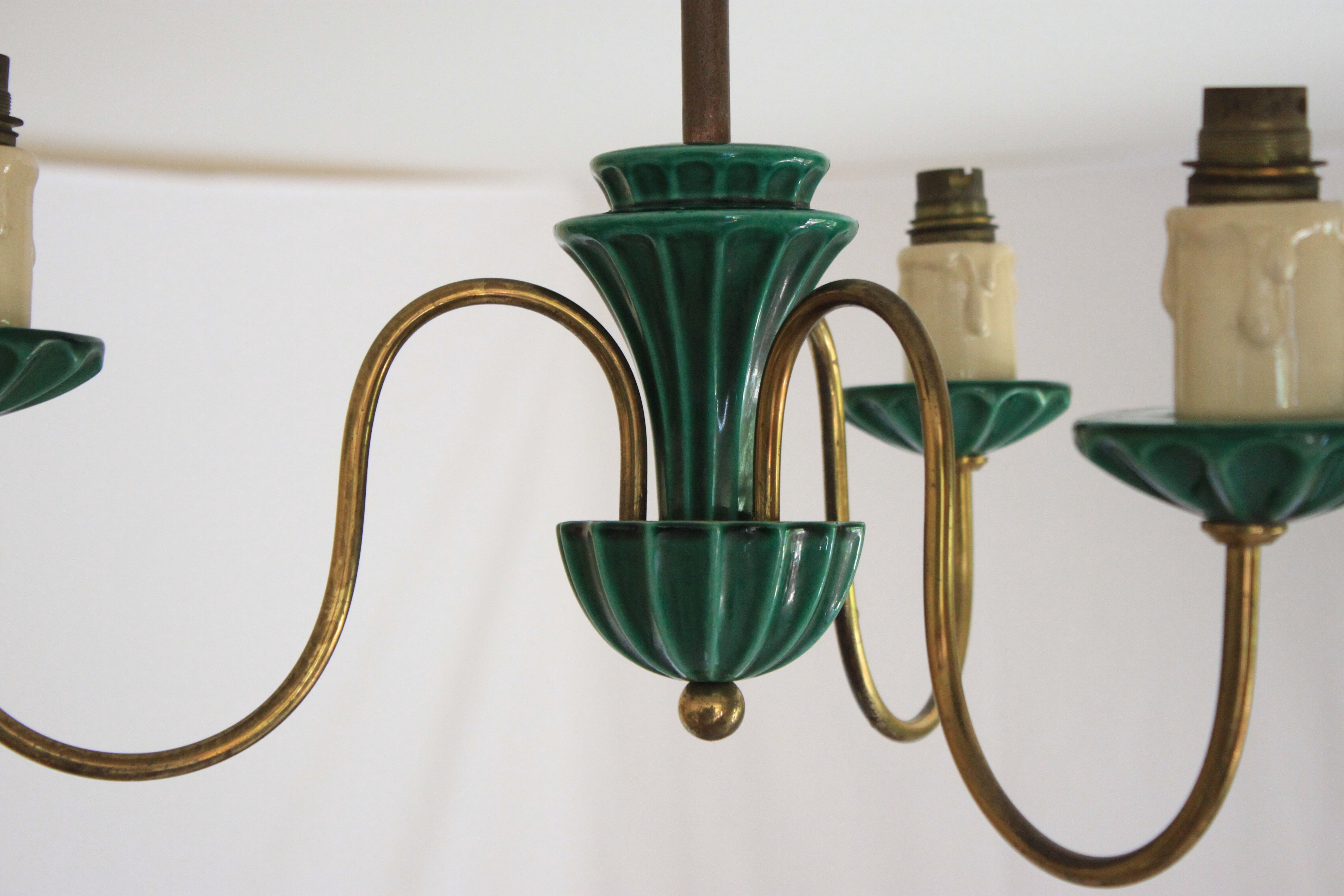 Chandelier in ceramic and brass Saint-Clement 40s
