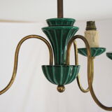 Chandelier in ceramic and brass Saint-Clement 40s