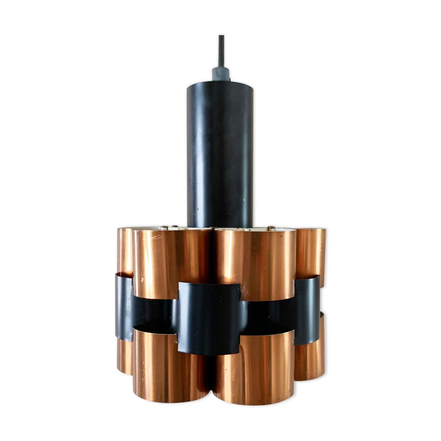 Werner Schou Pendant Lamp Made Of Copper And Black Lacquered Metal - Scandinavian Mid-century - Vint