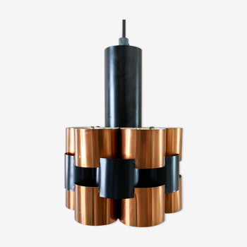 Werner Schou Pendant Lamp Made Of Copper And Black Lacquered Metal - Scandinavian Mid-century - Vint