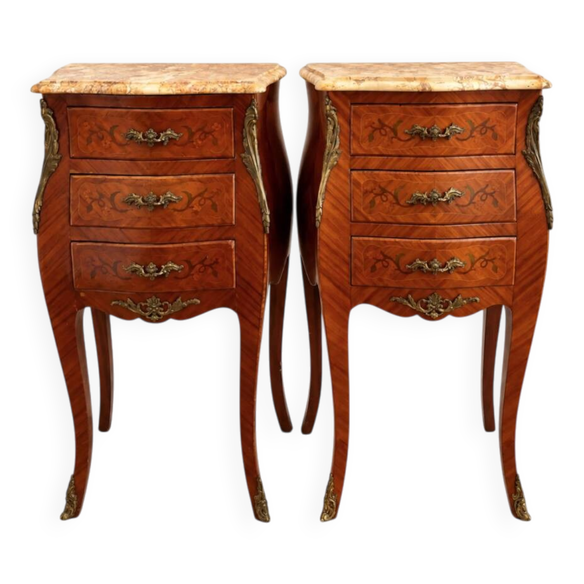 Pair of Vintage French Nightstands, Set of Rosewood Bedside Tables with Mar