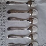 6 Christofle silver plated spoons, crossed ribbons