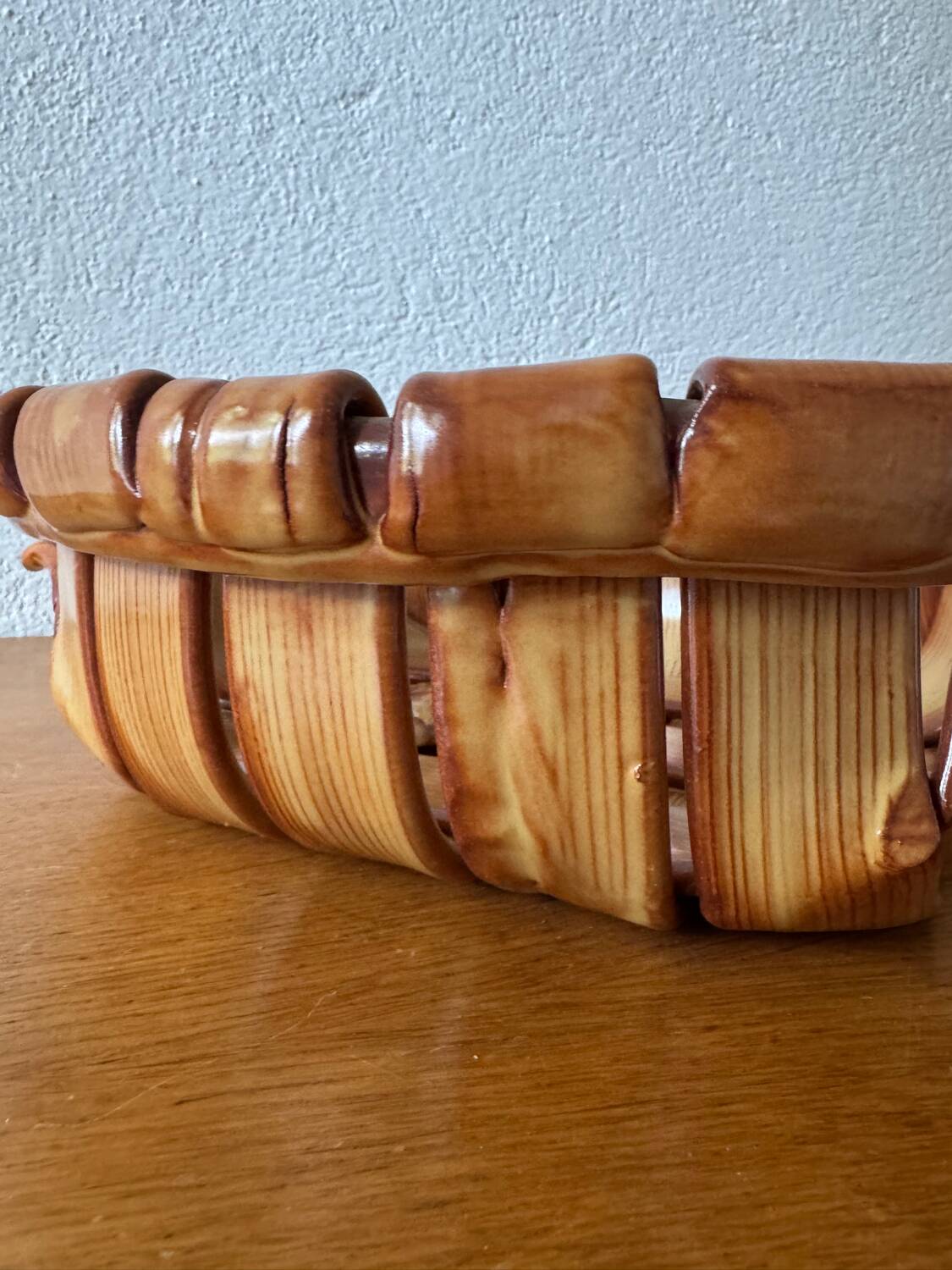 1960s trompe l'oeil ceramic basket