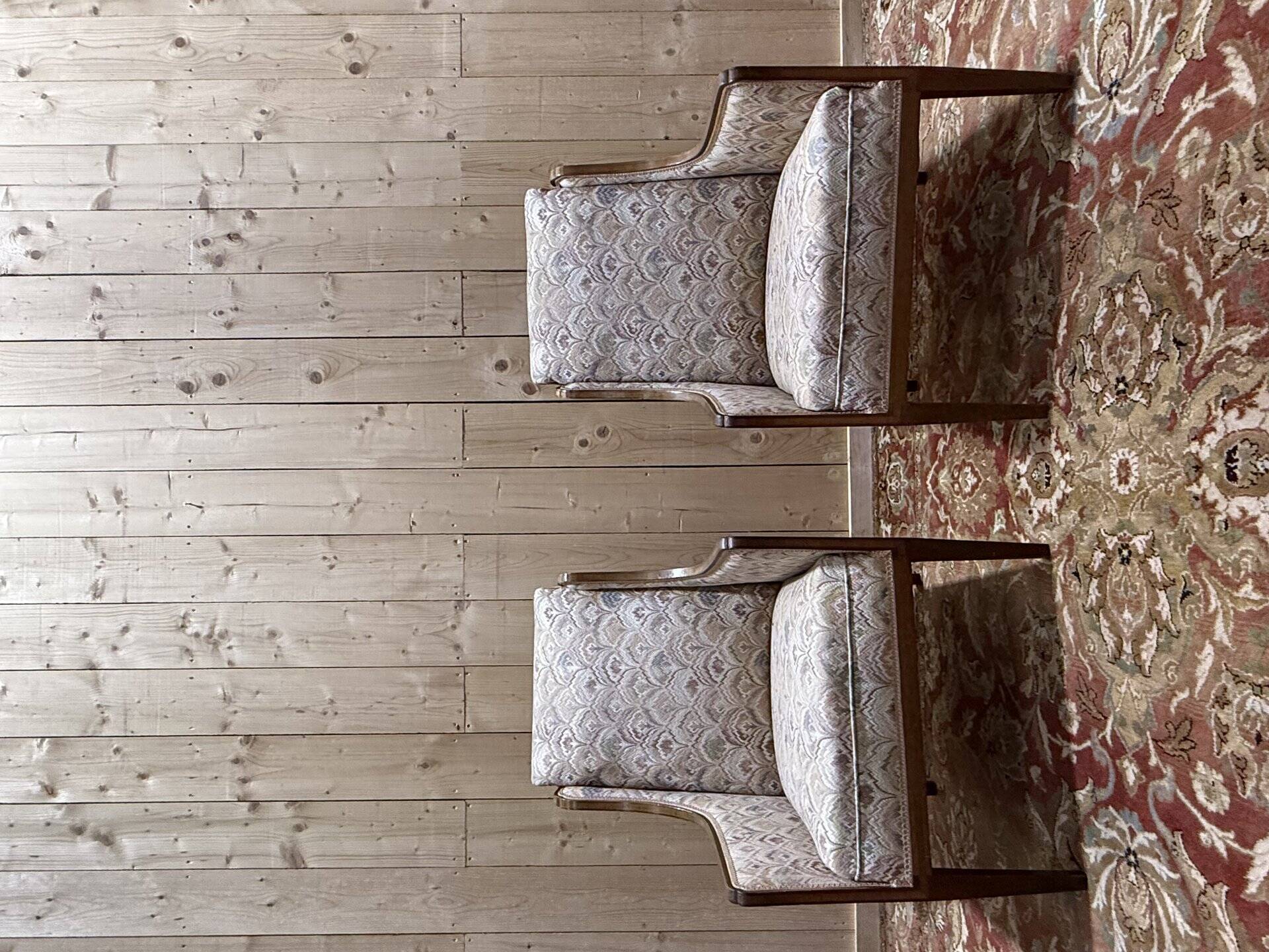 Pair of English / Art Deco style wingback armchairs