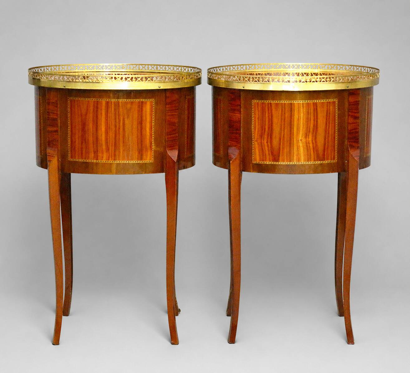 Pair of Bedside Tables / Salon in Marquetry Transition Style Louis XV/Louis XVI