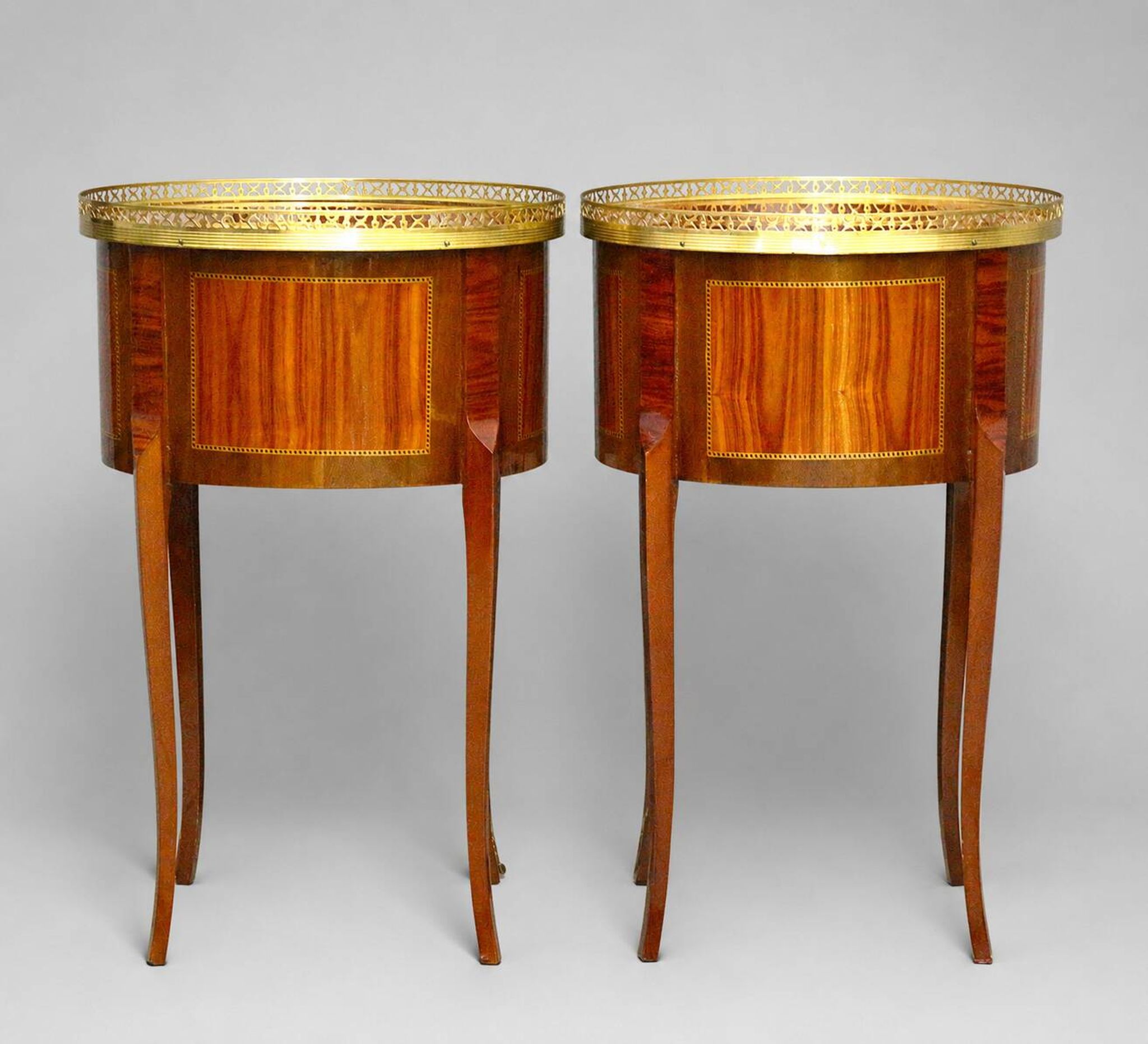 Pair of Bedside Tables / Salon in Marquetry Transition Style Louis XV/Louis XVI
