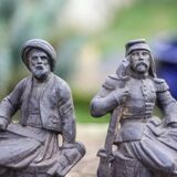 Pair of vintage fireplace andirons, anthropomorphic andirons, fireplace accessories
