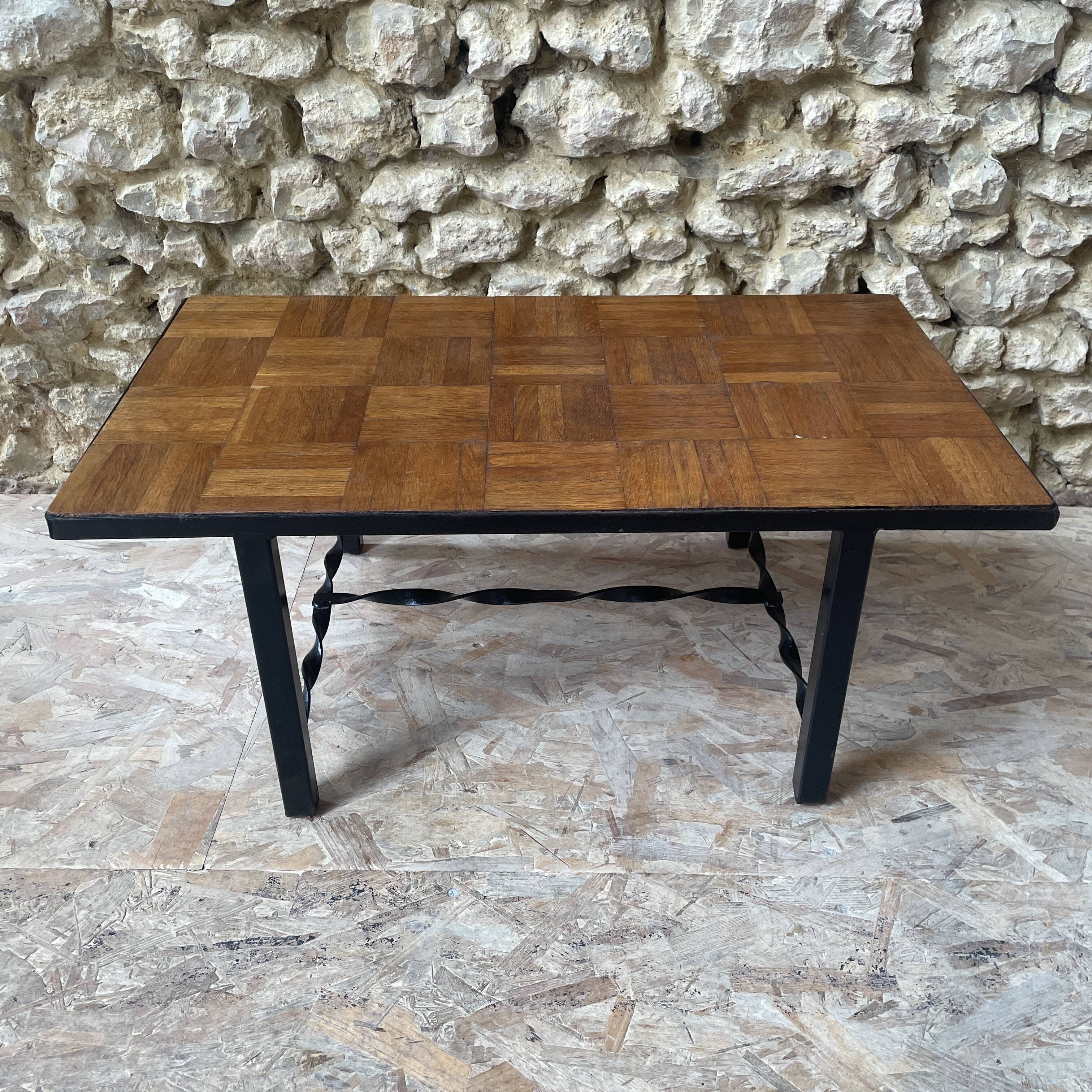 Marquetry wooden top coffee table