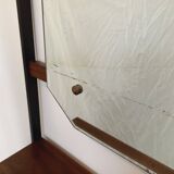 Meuble d’entrée vestiaire italien vintage avec miroir, tablettes en teck