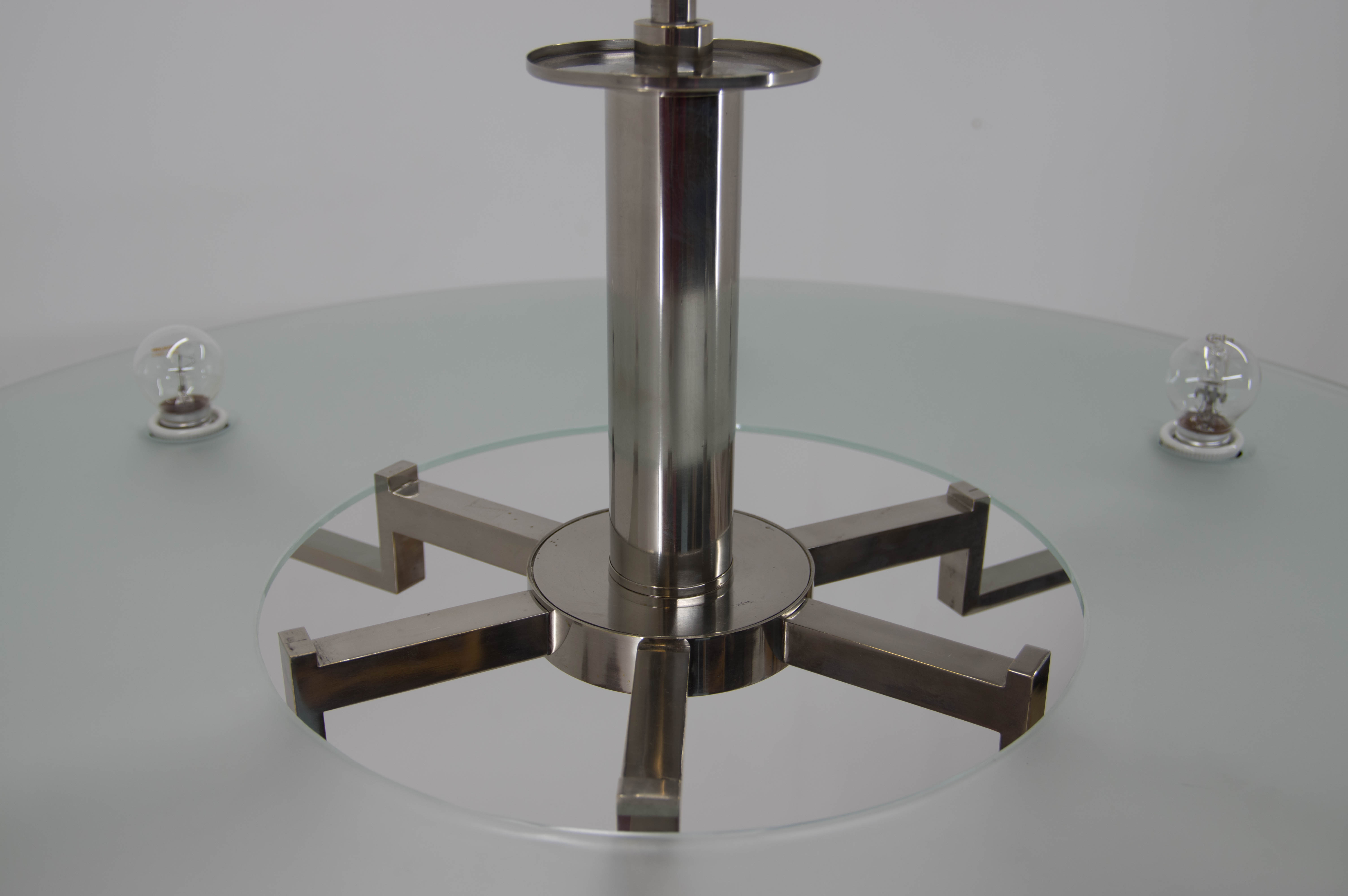 Functionalist 6-flamming Nickel-plated Chandelier, 1930s