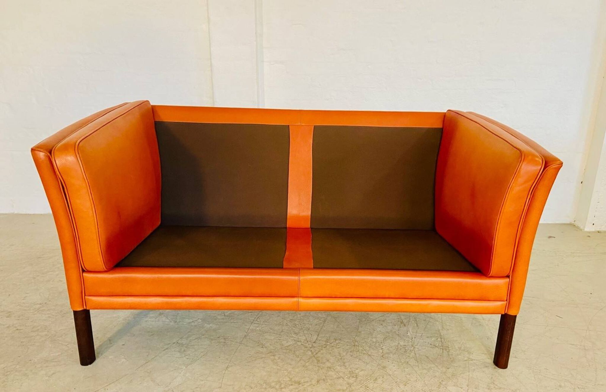 Vintage retro Danish Mogens Hansen 2 person cognac leather sofa