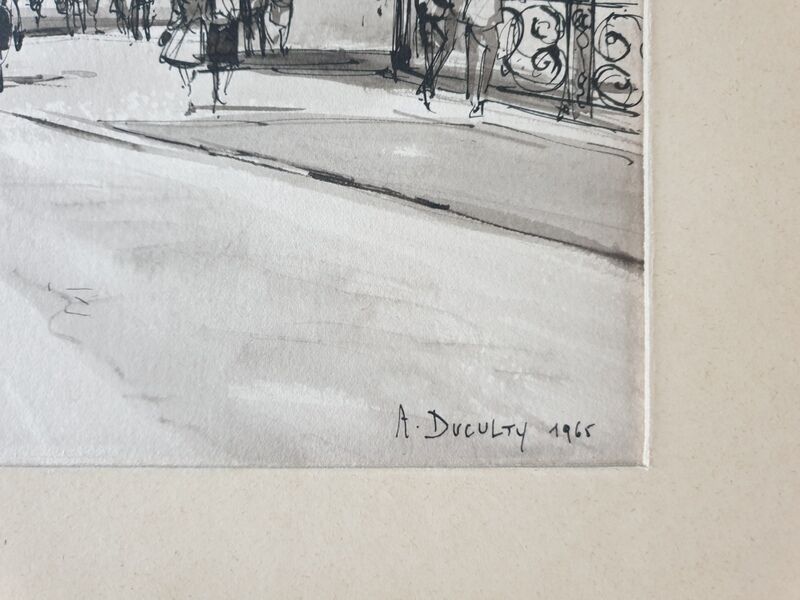 André Duculty (1912-1990) Ink wash on paper "Saint Germain en Laye, la terrasse" Signed