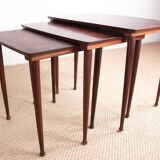 Three Danish nesting tables in rosewood by Mobelintersia 1960.