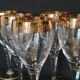 6 old wine glasses in engraved crystal and gold
