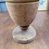Antique turned wooden vase – Natural patina, crack at the base