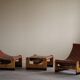 Francesco Lucianetti, Lounge chairs in leather and elm, Italian modern, 1960s