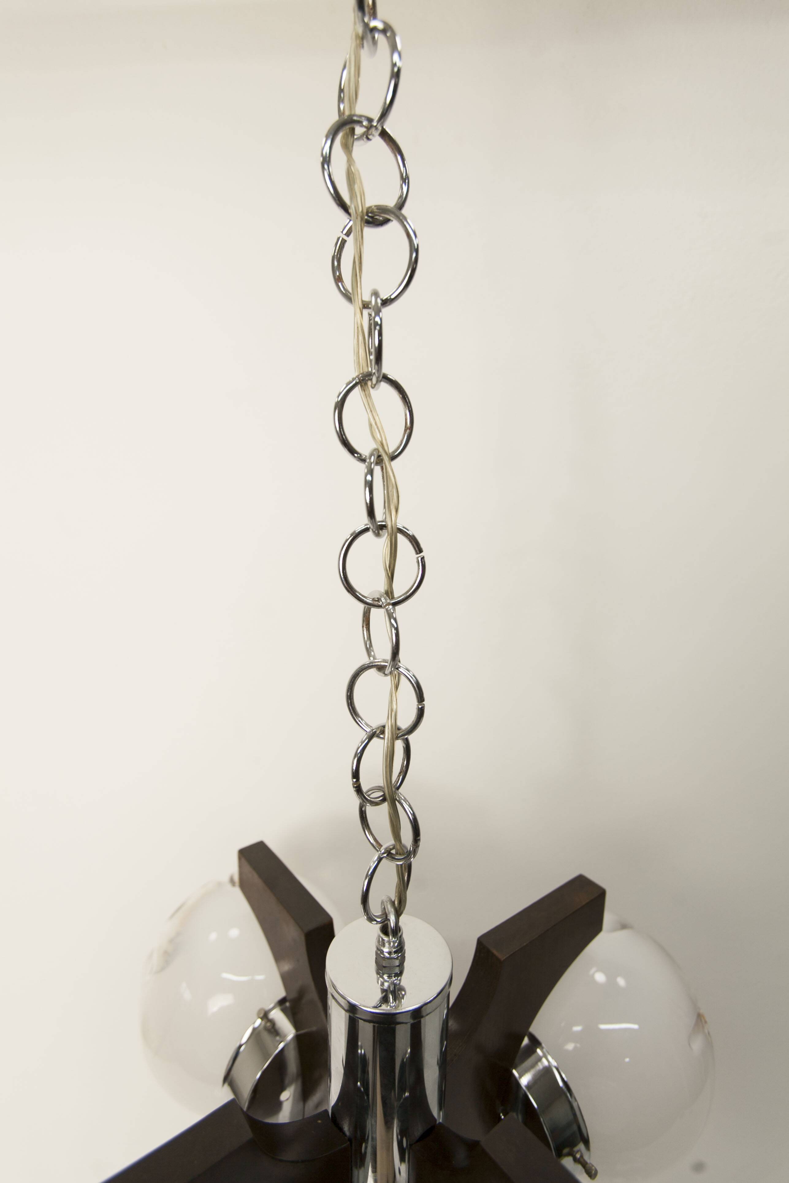 Mazzega Murano chandelier with 4 balls and teak, 1960