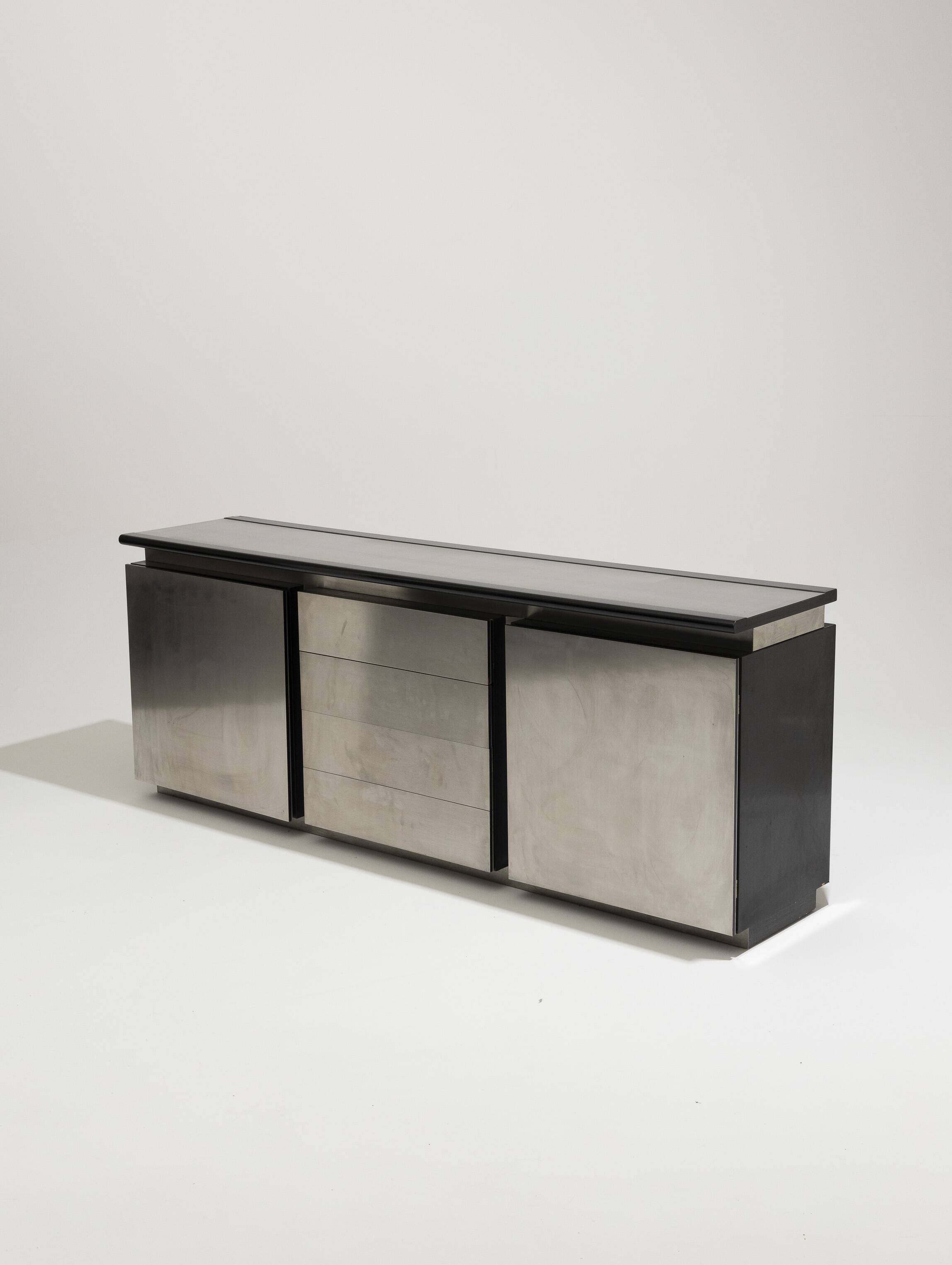 Brushed steel sideboard, lodovico acerbis, 1970s